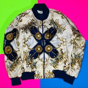 Vintage 90s/80s fancy pattern white bomber jacket